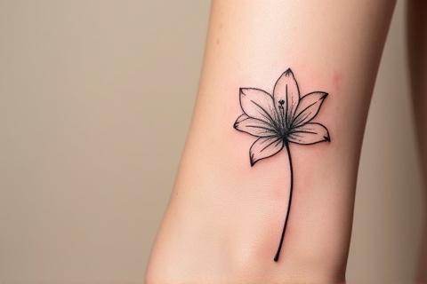 Minimalist outline tattoo of a single lily, showcasing clean, elegant lines without shading.