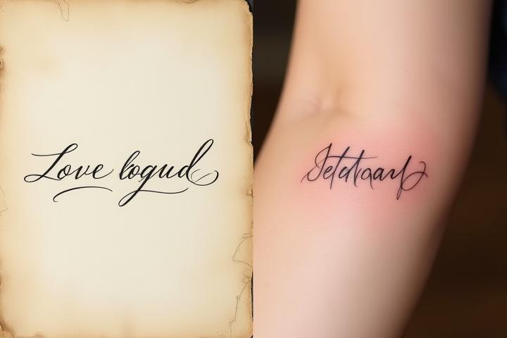 Side-by-side comparison of a handwritten note and its tattoo replication