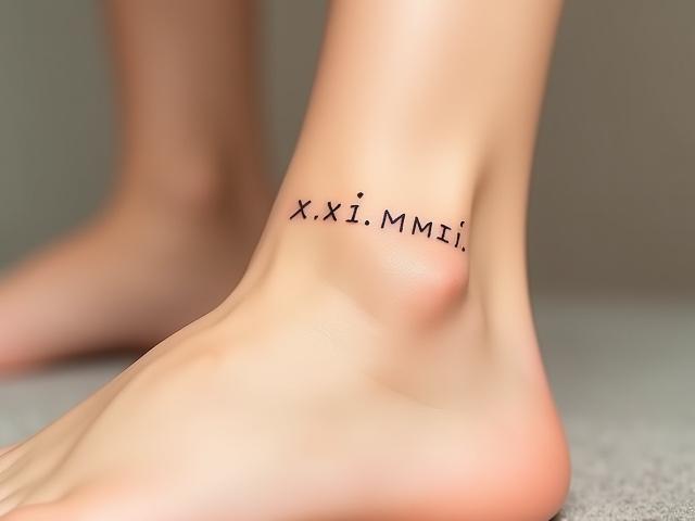 Minimalist date script tattoo on an ankle