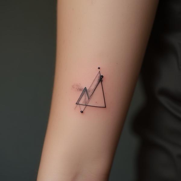 Minimalist hand poked geometric shape tattoo on an ankle, clean and precise