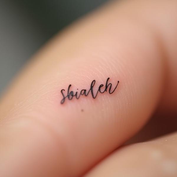 Healed fine line hand poked tattoo of tiny stars on a finger, showing soft integration with skin