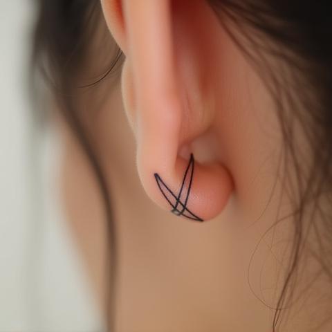 A tiny geometric triangle tattoo behind the ear, a subtle yet meaningful shape.