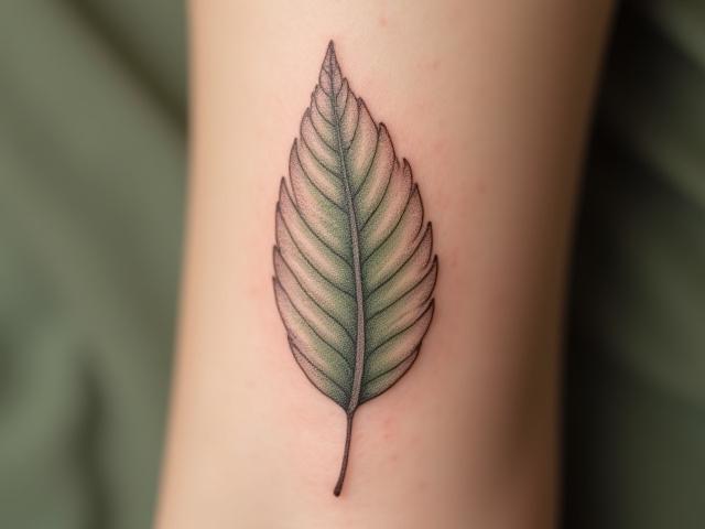Delicate single line botanical leaf tattoo on the inner arm