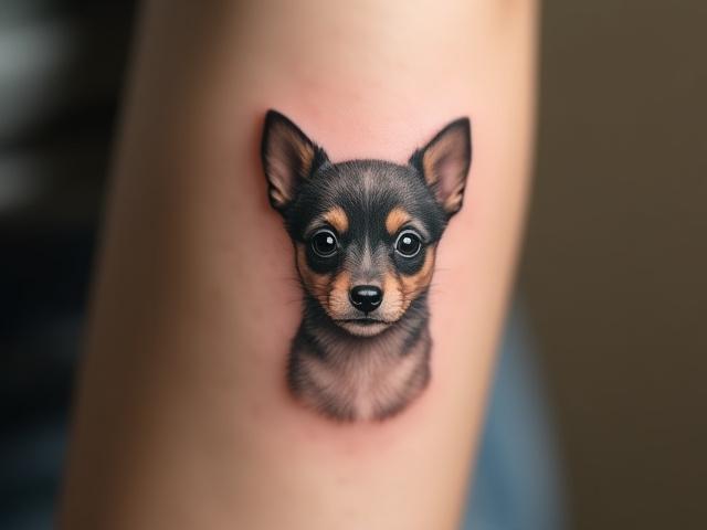 Micro-realistic portrait of a tiny dog, created with a single needle