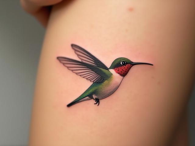 Finished micro-realistic fine line tattoo of a delicate bird